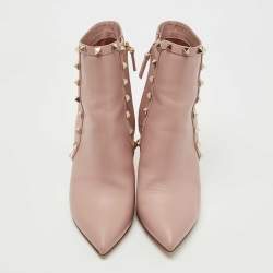 Pre Owned Valentino Pink Leather Rockstud Ankle Boots Size 38