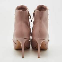 Pre Owned Valentino Pink Leather Rockstud Ankle Boots Size 38