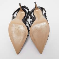 Pre Owned Valentino Black Leather Rockstud Ankle Strap Pumps Size 38.5