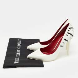 Pre Owned Valentino White Patent Leather VLTN Pointed Toe Pumps Size 37.5 