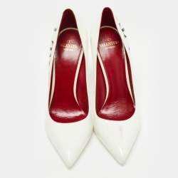 Pre Owned Valentino White Patent Leather VLTN Pointed Toe Pumps Size 37.5 