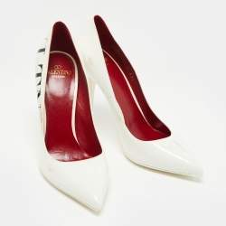 Pre Owned Valentino White Patent Leather VLTN Pointed Toe Pumps Size 37.5 