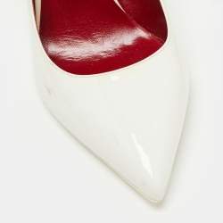 Pre Owned Valentino White Patent Leather VLTN Pointed Toe Pumps Size 37.5 