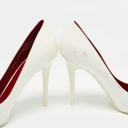 Pre Owned Valentino White Patent Leather VLTN Pointed Toe Pumps Size 37.5 