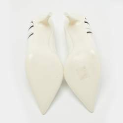 Pre Owned Valentino White Patent Leather VLTN Pointed Toe Pumps Size 37.5 