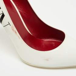 Pre Owned Valentino White Patent Leather VLTN Pointed Toe Pumps Size 37.5 