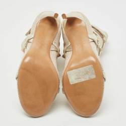 Pre Owned Valentino Silver Stretch Knit and Leather Rockstud Bodytech Ankle Boots Size 37