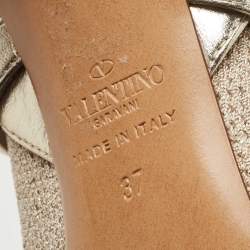 Pre Owned Valentino Silver Stretch Knit and Leather Rockstud Bodytech Ankle Boots Size 37