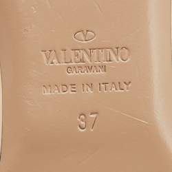 Pre Owned Valentino Beige/Pink Leather and Patent Rockstud Ankle Strap Ballet Flats Size 37