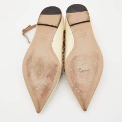 Pre Owned Valentino Beige/Pink Leather and Patent Rockstud Ankle Strap Ballet Flats Size 37