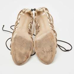 Valentino Brown/Beige Watersnake Rockstud Lace Up Strappy Sandals Size 37.5