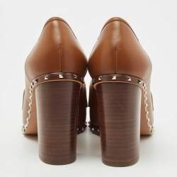 Pre Owned Valentino Tan Leather Rockstud Loafer Pumps Size 38