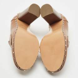 Pre Owned Valentino Tan Leather Rockstud Loafer Pumps Size 38