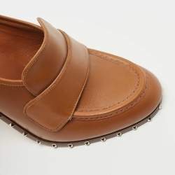 Pre Owned Valentino Tan Leather Rockstud Loafer Pumps Size 38