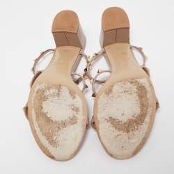 Pre Owned Valentino Beige Leather Rockstud Slide Sandals Size 39