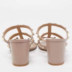 Pre Owned Valentino Beige Leather Rockstud Slide Sandals Size 39