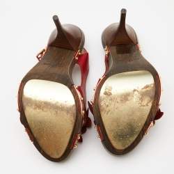 Pre Owned Valentino Red Leather Floral Applique Slingback Sandals Size 36