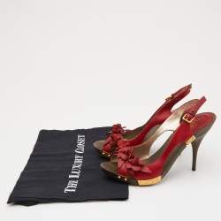 Pre Owned Valentino Red Leather Floral Applique Slingback Sandals Size 36