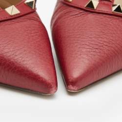 Pre Owned Valentino Red Leather Rockstud Ankle Strap  Pumps Size 40