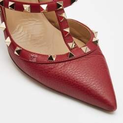 Pre Owned Valentino Red Leather Rockstud Ankle Strap  Pumps Size 40