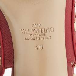 Pre Owned Valentino Red Leather Rockstud Ankle Strap  Pumps Size 40