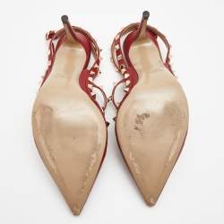 Pre Owned Valentino Red Leather Rockstud Ankle Strap  Pumps Size 40