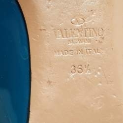 Pre Owned Valentino Navy Blue/Beige Patent and Leather Rockstud Ballet Flats Size 36.5