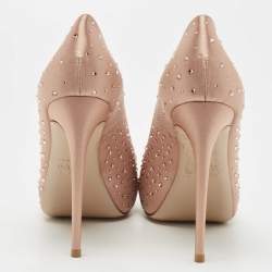 Pre Owned Valentino Pink Satin Crystal Embellished Open Toe Pumps Size 38
