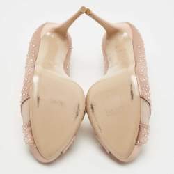 Pre Owned Valentino Pink Satin Crystal Embellished Open Toe Pumps Size 38