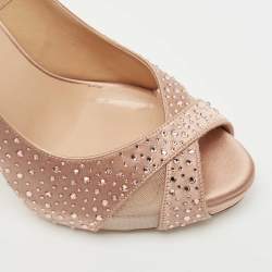 Pre Owned Valentino Pink Satin Crystal Embellished Open Toe Pumps Size 38