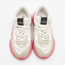 Pre Owned Valentino White Suede and Mesh Low Top Sneakers Size 39.5