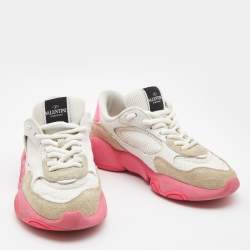 Pre Owned Valentino White Suede and Mesh Low Top Sneakers Size 39.5