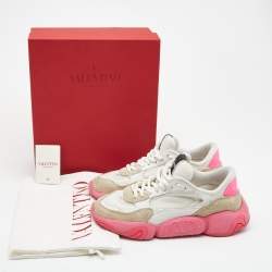 Pre Owned Valentino White Suede and Mesh Low Top Sneakers Size 39.5