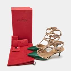 Pre Owned Valentino Green/Beige Patent and Leather Rockstud Pumps Size 39