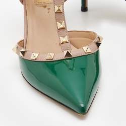 Pre Owned Valentino Green/Beige Patent and Leather Rockstud Pumps Size 39