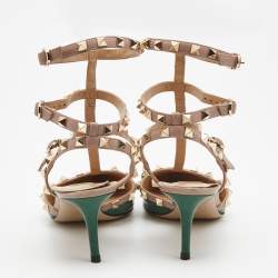 Pre Owned Valentino Green/Beige Patent and Leather Rockstud Pumps Size 39