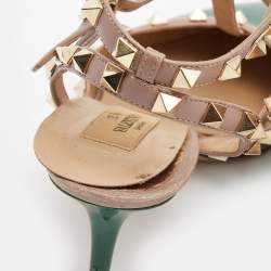 Pre Owned Valentino Green/Beige Patent and Leather Rockstud Pumps Size 39