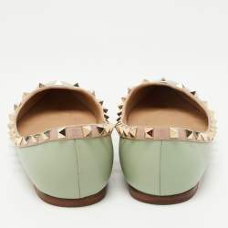 Pre Owned Valentino Light Green Leather Rockstud Ballet Flats Size 38.5