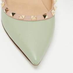Pre Owned Valentino Light Green Leather Rockstud Ballet Flats Size 38.5