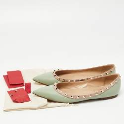 Pre Owned Valentino Light Green Leather Rockstud Ballet Flats Size 38.5