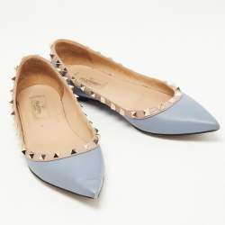 Pre Owned Valentino Blue Leather Rockstud Ballet Flats Size 38.5