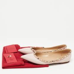Pre Owned Valentino Pink Leather Rockstud Ballet Flats Size 38.5