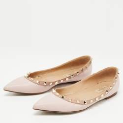 Pre Owned Valentino Pink Leather Rockstud Ballet Flats Size 38.5