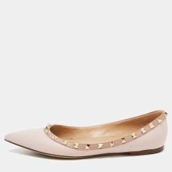 Pre Owned Valentino Pink Leather Rockstud Ballet Flats Size 38.5