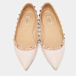 Pre Owned Valentino Pink Leather Rockstud Ballet Flats Size 38.5