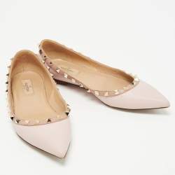 Pre Owned Valentino Pink Leather Rockstud Ballet Flats Size 38.5