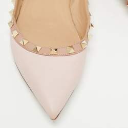 Pre Owned Valentino Pink Leather Rockstud Ballet Flats Size 38.5