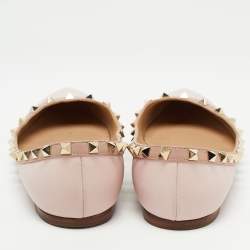 Pre Owned Valentino Pink Leather Rockstud Ballet Flats Size 38.5