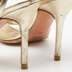 Pre Owned Valentino Gold Foil Leather Bow Ankle Strap Sandals Size 37