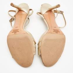 Pre Owned Valentino Gold Foil Leather Bow Ankle Strap Sandals Size 37